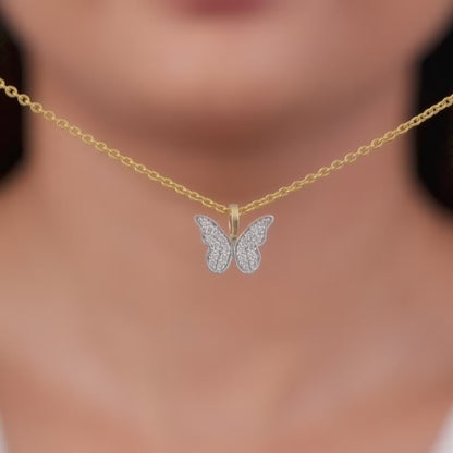 Gold Butterfly In Flight Lab Grown Diamond Pendant