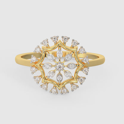 Gold Glamorous Floral Diamond Ring