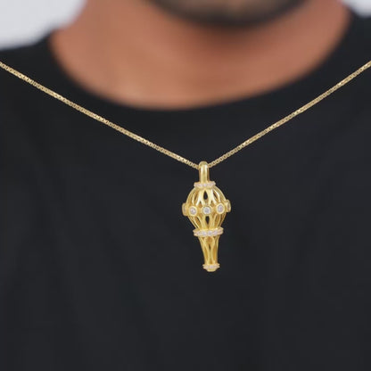 Golden Hanuman Gada Pendant With Box Chain For Him