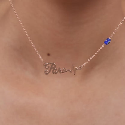Rose Gold Personalised Evil Eye Heartbeat Necklace