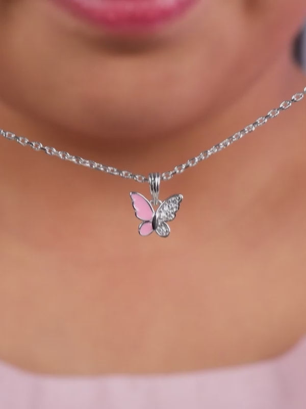 Silver Flutter In Blush Kids Pendant With Link Chain