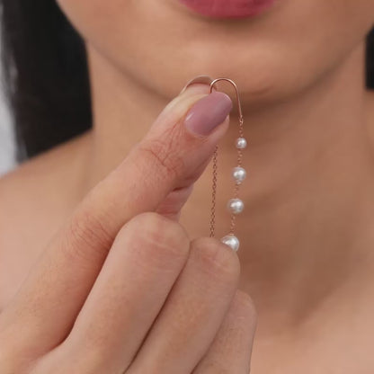 Rose Gold Pearl Ladder Earrings