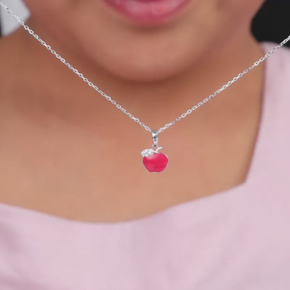Silver Apple Kids Pendant With Link Chain