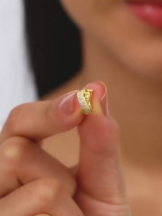 Golden Zircon Studded Twisted Huggies Earrings