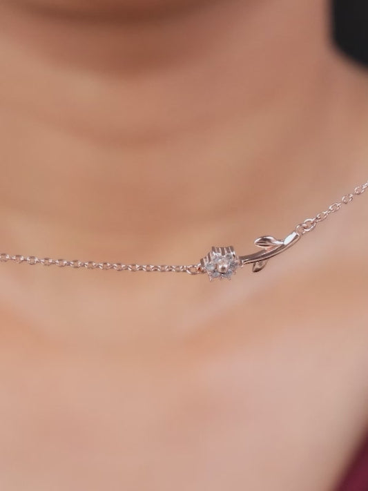 Rose Gold Plated Crystal Floral Bud Necklace