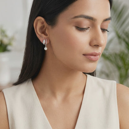 Silver Petal Pearl Earrings