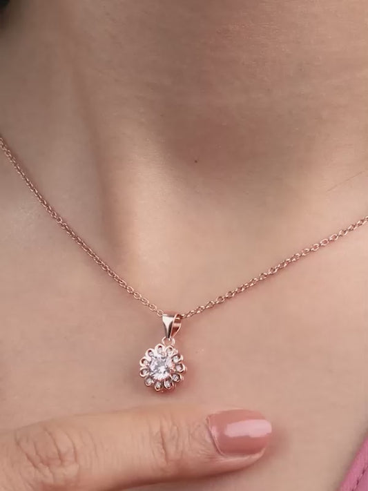 Rose Gold Sun Flower Pendant with Link Chain