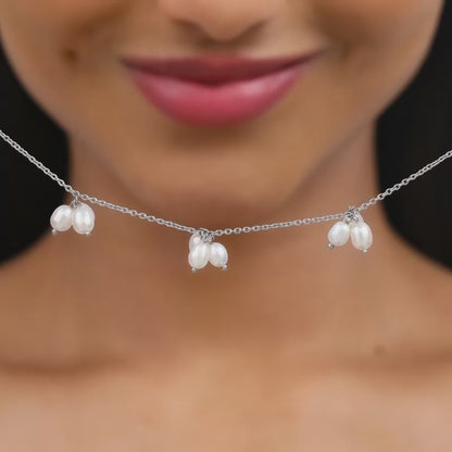 Silver Cluster of Pearls Necklace