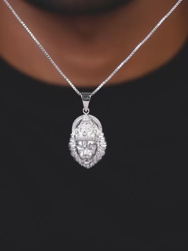 Silver Ugra Narasimha Pendant   with Link Chain For Him