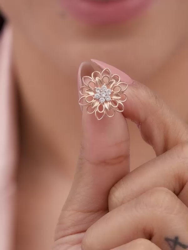 Rose Gold Blooming Flower Stud Earrings