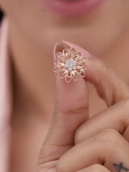 Rose Gold Blooming Flower Stud Earrings