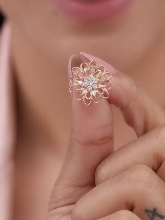 Rose Gold Blooming Flower Stud Earrings