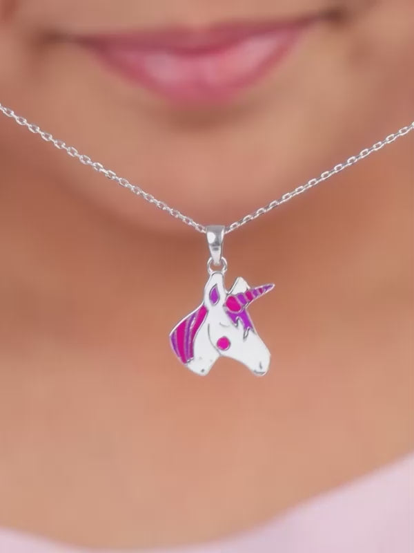 Silver Fairy Unicorn Kids Pendant With Link Chain