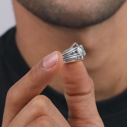 Oxidised Silver Aqua Shine Ring For Him