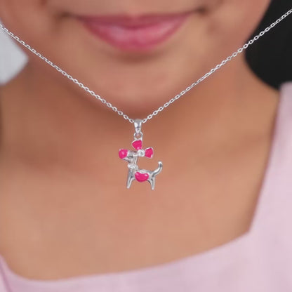 Silver Pink Puppy Kids Pendant With Link Chain