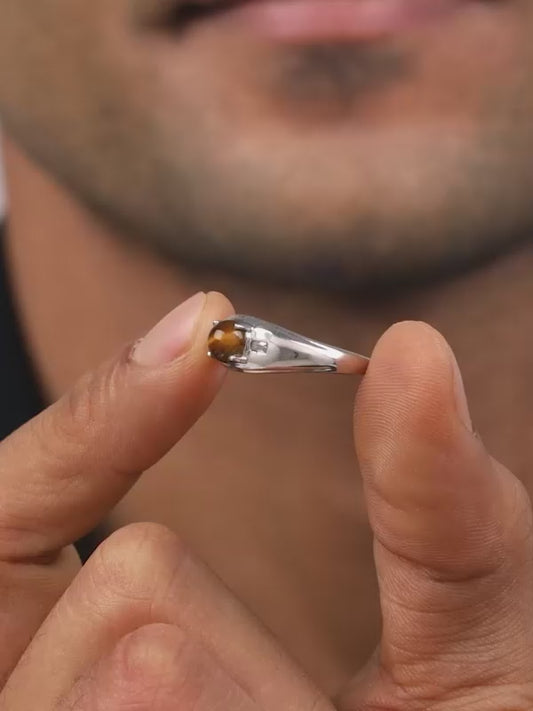 Silver Tiger Eye Ring For Him