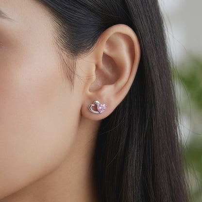 Silver Duo Heartbeats Stud Earrings