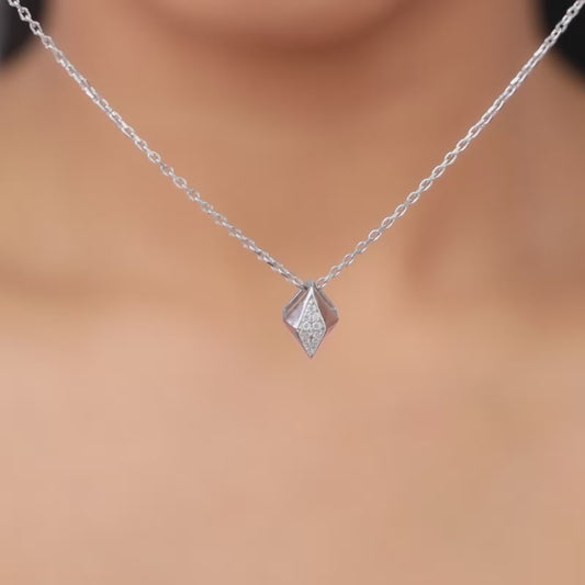 Silver Shiny Rhombus Pendant With Link Chain