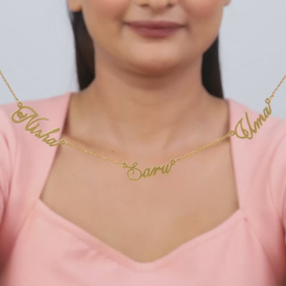 Golden Personalised Bestie Trio Name Necklace