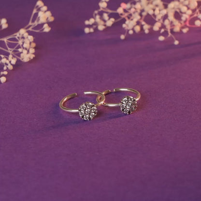 Oxidised Silver Round Floral Toe Rings