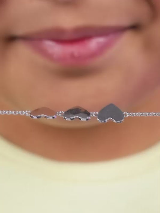 Silver Pookie Hearts Kids Bracelet
