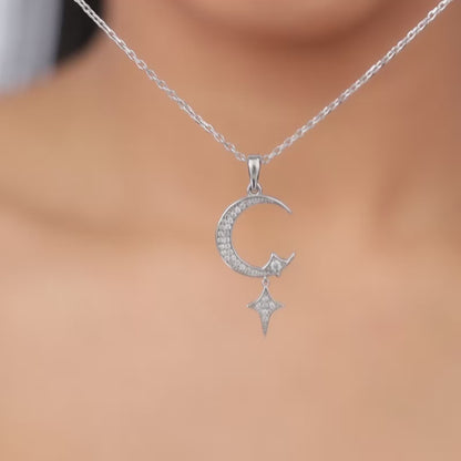 Silver Moon Pendant With Link Chain