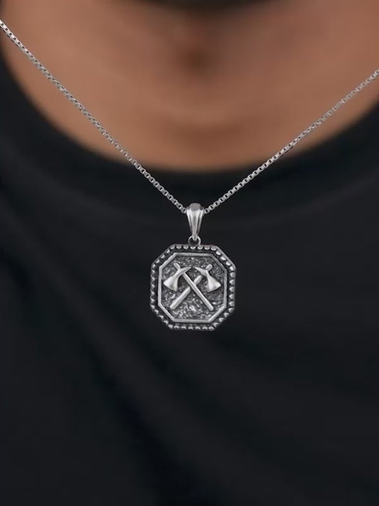Oxidised Cyber Shard Pendant With Box Chain For Him