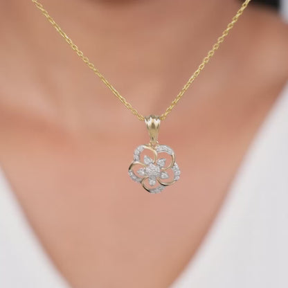 Gold Flower Glory Lab Grown Diamond Pendant