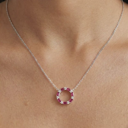 Silver Circle of Pink Necklace