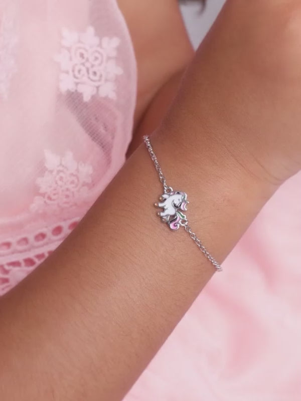 Silver Playful Unicorn Kids Bracelet (2 - 8 Years)