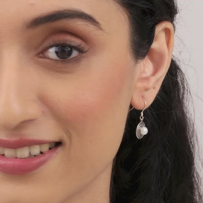 Oxidised Silver Pearl Dangle Earrings