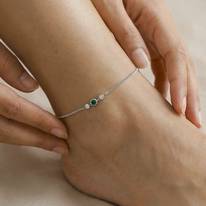 Silver Green Sparkle Anklet