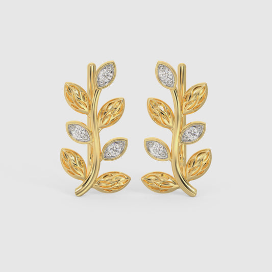 Gold Glittering Leaves Diamond Earrings