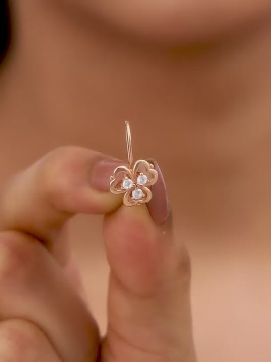 Rose Gold Three Leaf Clover Earrings
