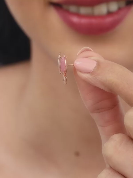 Rose Gold Pink Quartz Flower Earrings