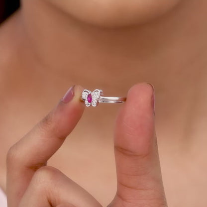 Silver Pop Pink Studded Butterfly Ring