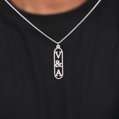 Silver Personalised Bar Initial Pendant For Him