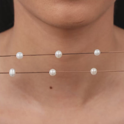 Rose Gold Layered Pearl Station Necklace