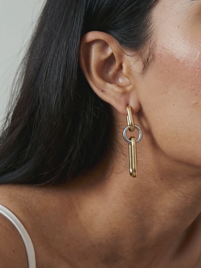 IXIA by GIVA Link Drop Dual Tone Earrings