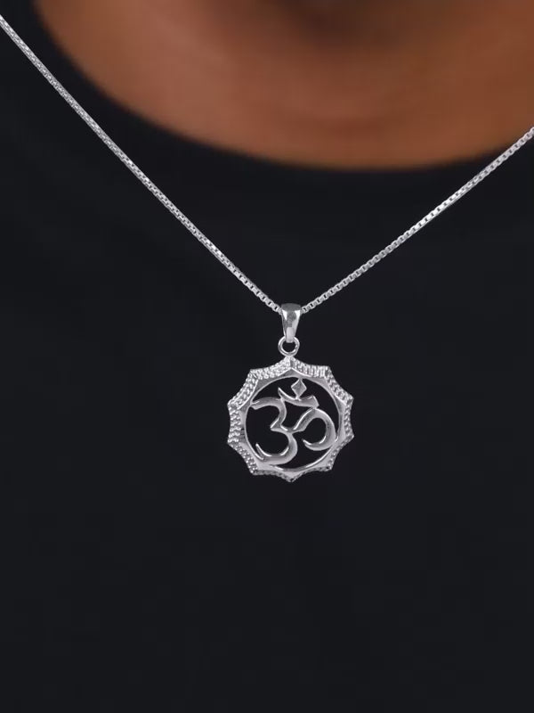 Silver Graceful Om Pendant With Box Chain For Him