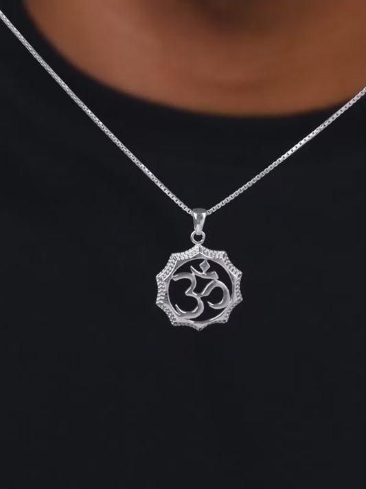 Silver Graceful Om Pendant With Box Chain For Him