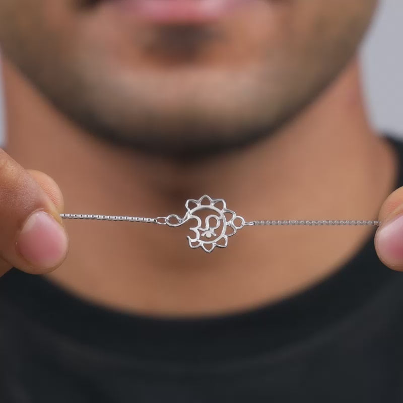 Silver Blessed Pushp Om Bracelet Rakhi