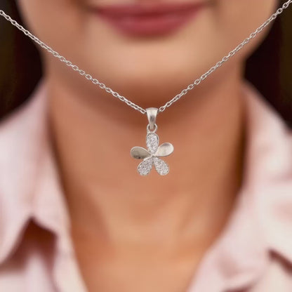Silver Flower Pendant With Link Chain
