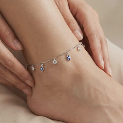 Silver Nazar Charms Anklet
