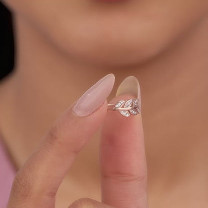 Rose Gold Zircon Leaf Ring