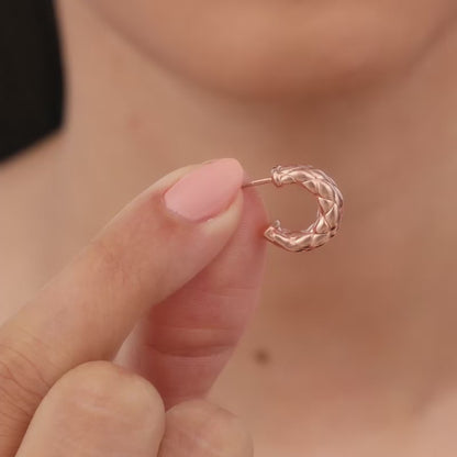 Rose Gold Chequred J Stud Earrings