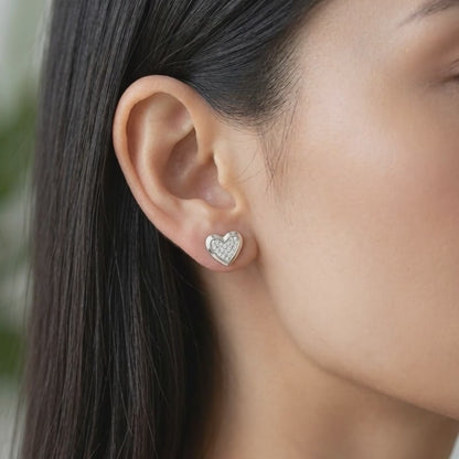 Silver Heart Glow Stud Earrings