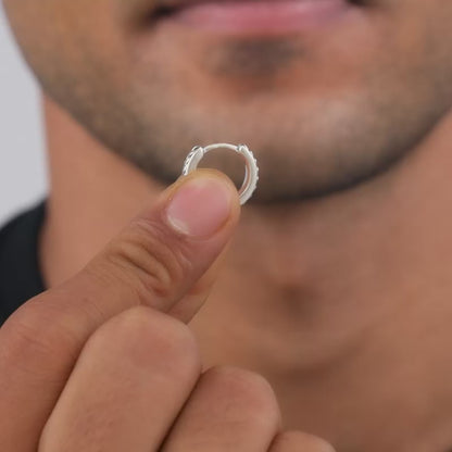 Oxidised Silver Linked Chain Hoop Stud For Him