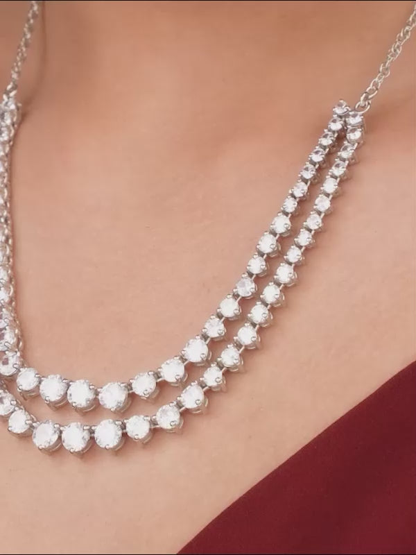 Silver Sparkling Solitaire Layered Necklace