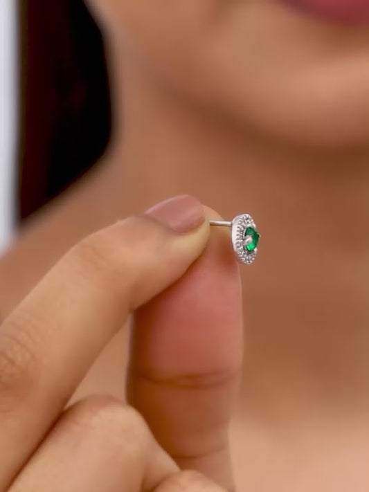 Silver Forest Green Shining Halo Studs